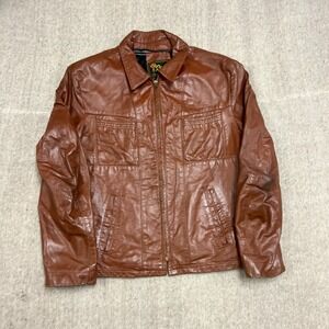 Vintage Reed Sportswear Leather Jacket Mens Medium Brown 1960s Collared